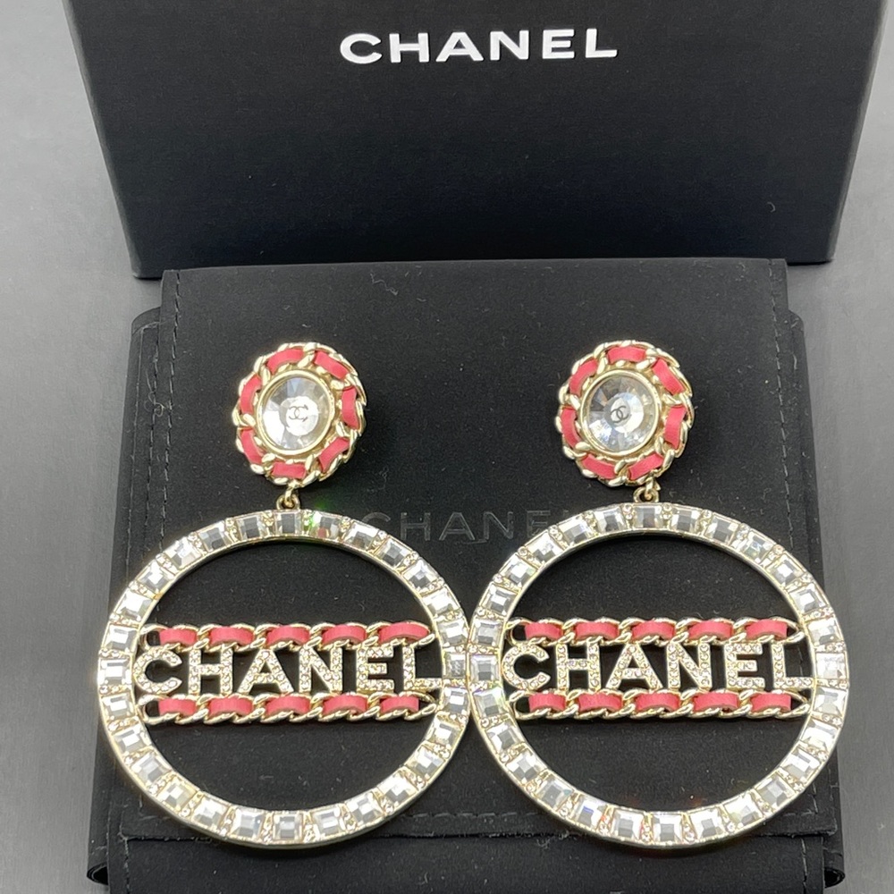 Chanel Baguette Crystal Dangle Drop Hoop Earrings - Picture 15 of 16